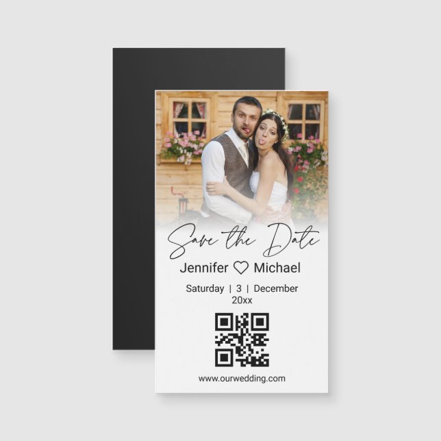 save the date qr code couple photo minimal magnet (Front/Back)