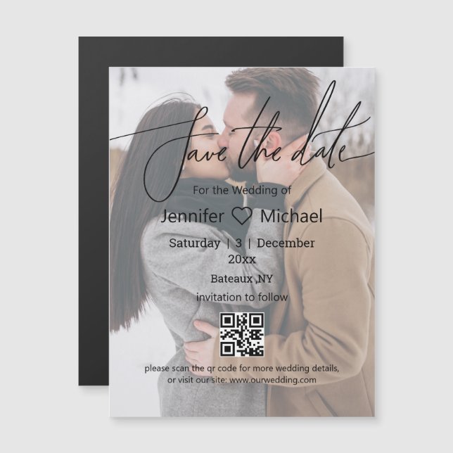 save the date qr code couple photo stylish magnet (Front/Back)