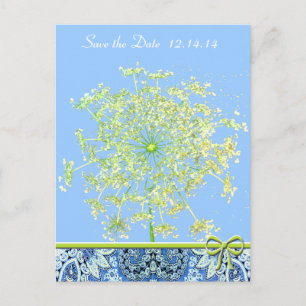 Save The Date  Queen Anne's Lace Lapis Blue Green Announcement Postcard