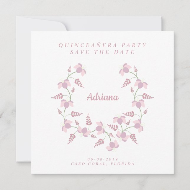 Save the Date Quinceañera Party Floral Design Thank You Card (Front)