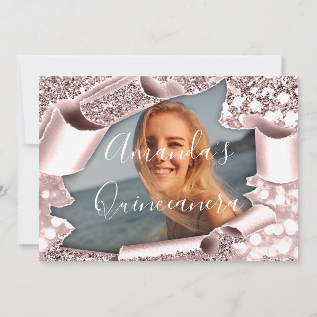 Save The Date QUINCEAÑERA Sweet 16th Rose Photo (Back)