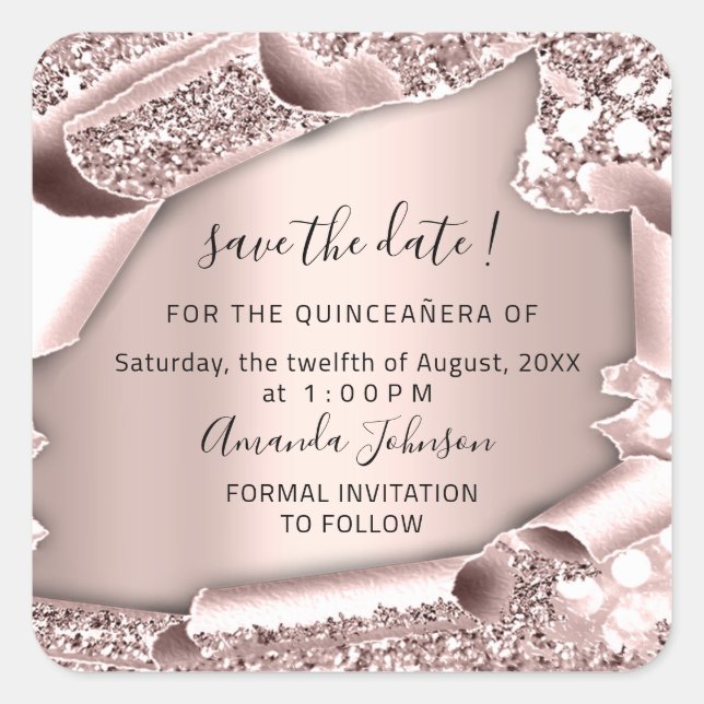 Save The Date QUINCEAÑERA Sweet 16th Rose  Square Sticker (Front)