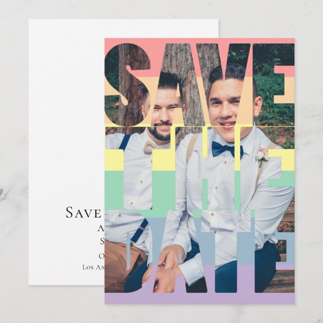 Save The Date Rainbow Gay LGBTQ Personalised Photo Announcement (Front/Back)