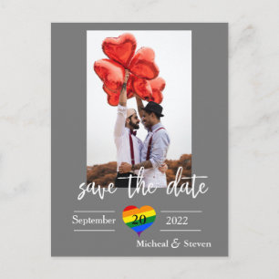 Save the Date Rainbow Heart Photo  Announcement Po Postcard