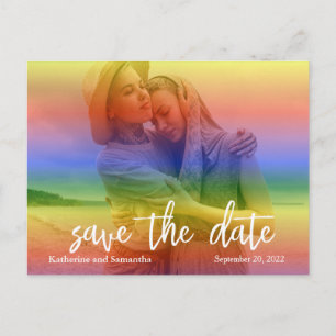 Save the Date Rainbow Overlay Modern Gay  Announcement Postcard