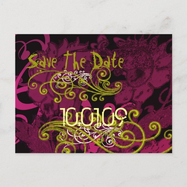 Save the Date- Rasberry Floral Dis... - Customised Announcement Postcard (Front)