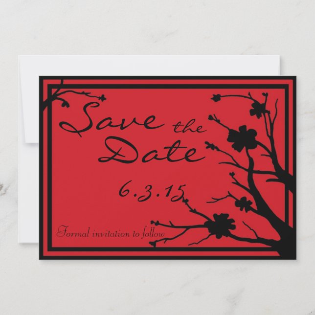 Save the Date red black custom wedding invites (Front)