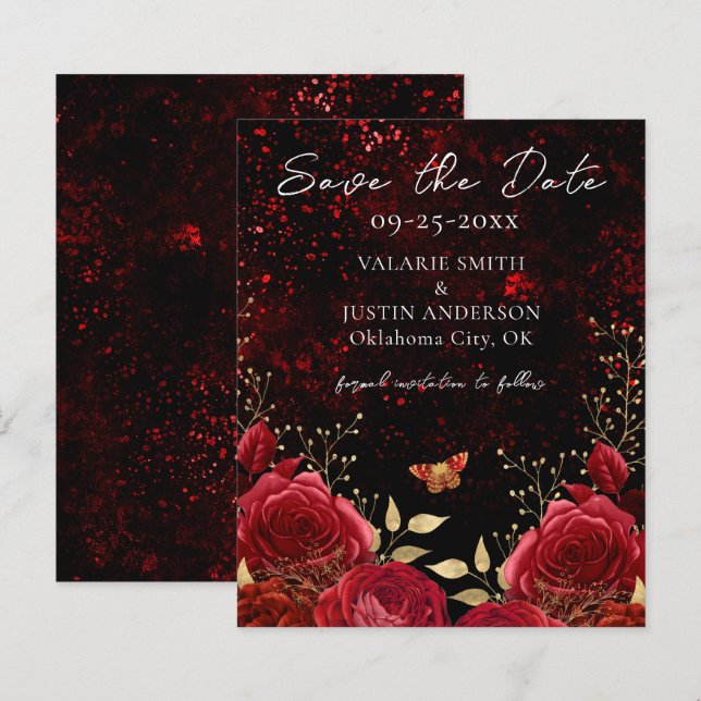 Save the Date Red Black Gothic Wedding  (Front/Back)