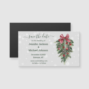 save the date red christmas vintage green magnet