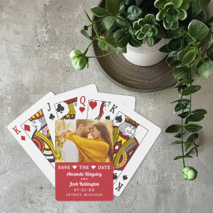 Save the Date Red Custom Wedding Photo Playing Cards