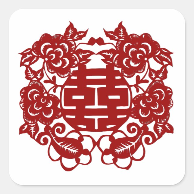 save the date red double happiness wedding square sticker (Front)