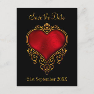 Save the Date Red Gold Heart  Black
