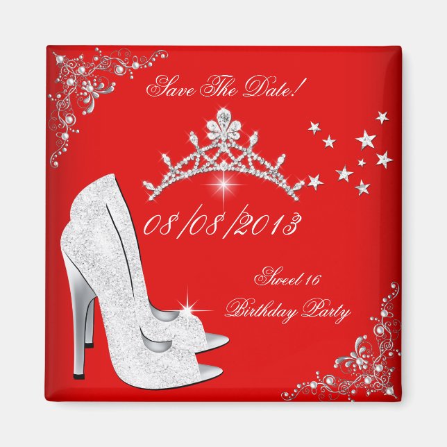 Save The Date Red High Heels Shoes Tiara Magnet (Front)