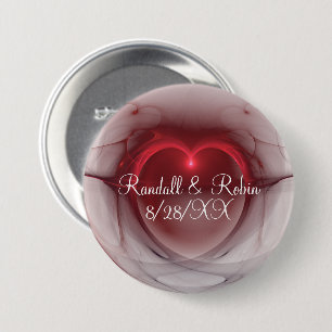 Save The Date Red Outline Lighted Heart 7.5 Cm Round Badge
