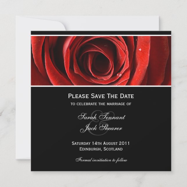 Save the Date Red Rose Invitation (Front)