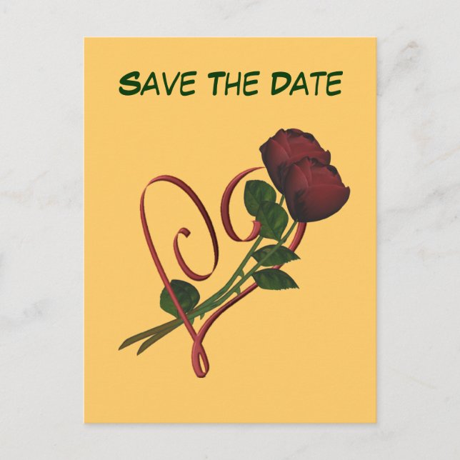 Save The Date Red Roses Hearts Flower Postcard (Front)