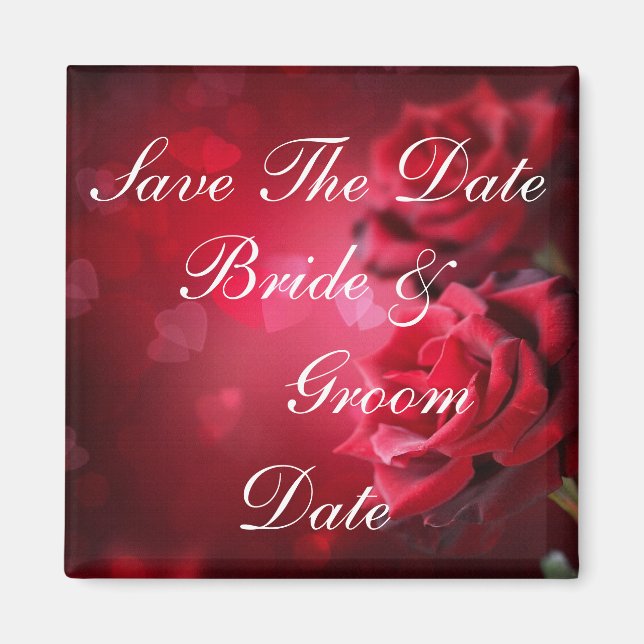 Save the Date Red Roses Wedding Magnets (Front)