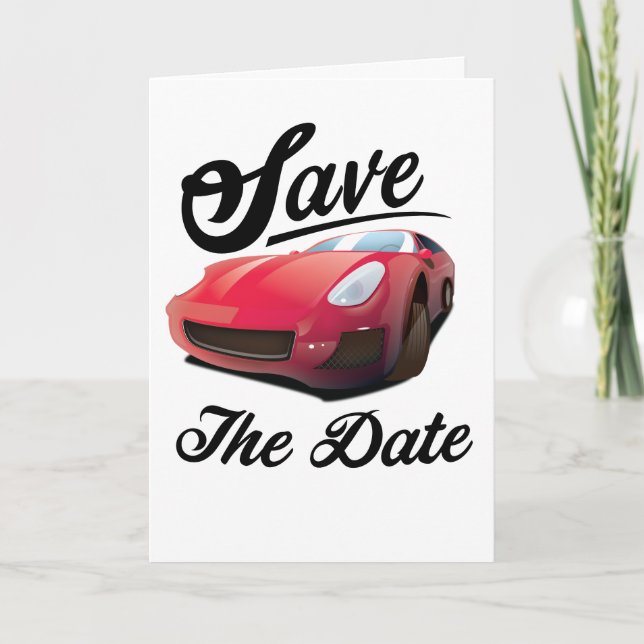 Save the Date Red Sports Car Note Card (Front)