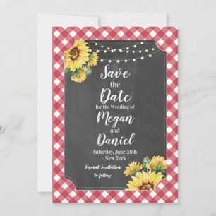 Save The Date Red White Sunflower Floral Wedding