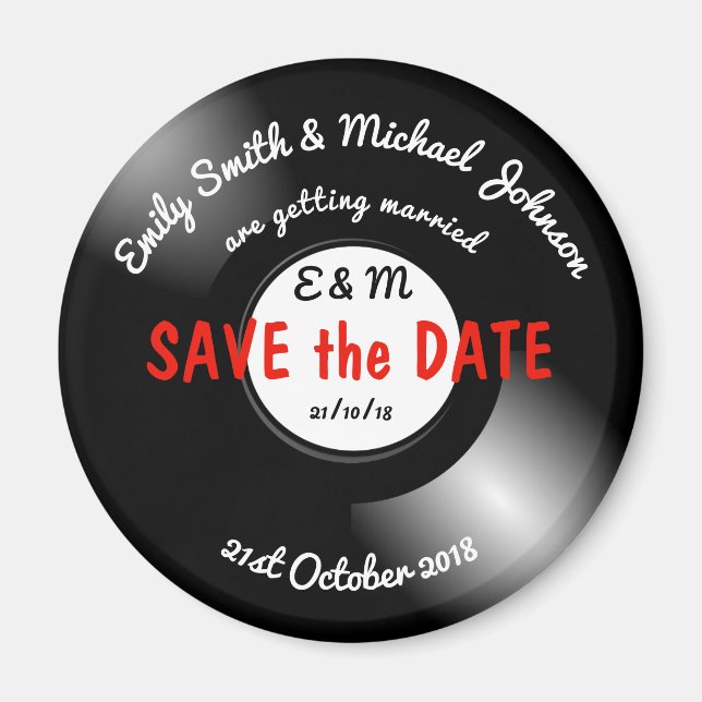 SAVE the DATE Retro Vinyl Record Disc Magnet (Front)
