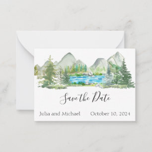 Save the Date River Forest Mountain Watercolor Card