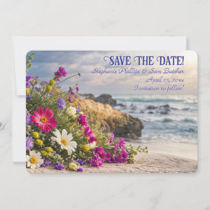Save the Date Romantic Beautiful Flowers on Beach Invitation