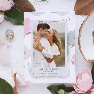 Save The Date Romantic Couple Glitter Floral Photo