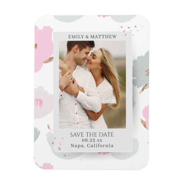 Save The Date Romantic Couple Glitter Floral Photo Magnet (Vertical)