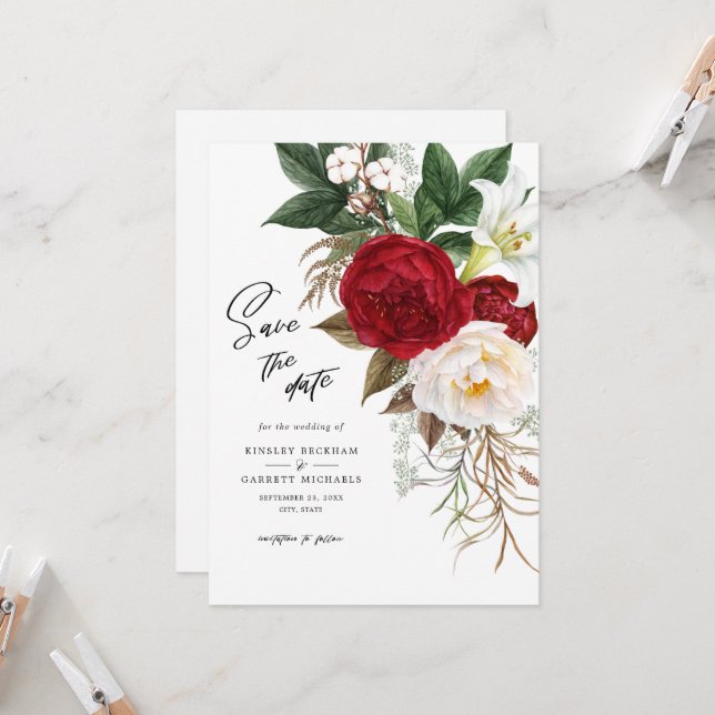 Save The Date Romantic Floral Monogram Wedding  Invitation (Front/Back In Situ)