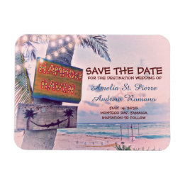 Save the Date Romantic String Light Beach Wedding Magnet