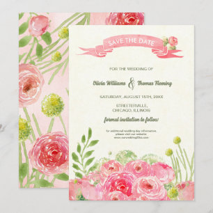Save the Date. Romantic Watercolor Roses Wedding  Invitation