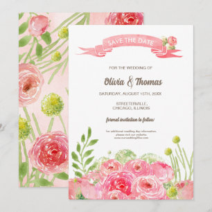 Save the Date. Romantic Watercolor Roses Wedding Invitation