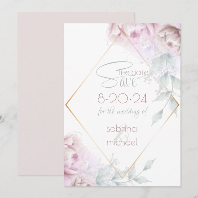 Save the Date | Rose Blush Cream  Watercolor Peony (Front/Back)