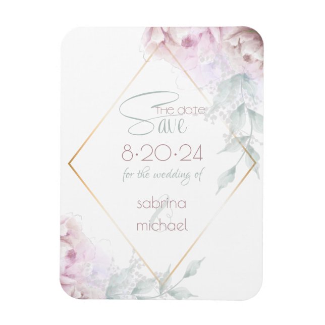 Save the Date | Rose Blush Cream  Watercolor Peony Magnet (Vertical)
