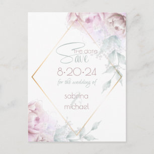 Save the Date Rose Blush Cream Watercolor Peony Postcard