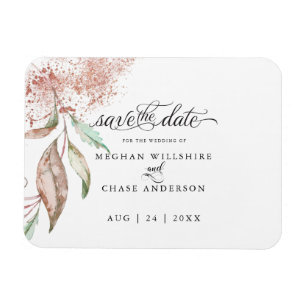 SAVE THE DATE   Rose Coral Watercolor Foliage Magnet