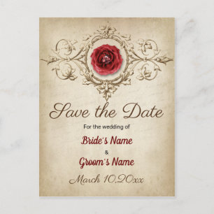 Save the Date Rose Diamond Glamorous Bling Vintage Announcement Postcard