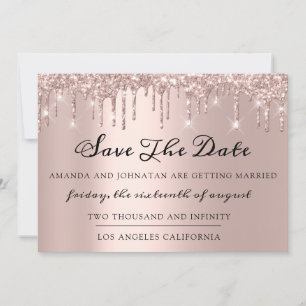 Save The Date Rose Drips Spark Glitter Grey Silve