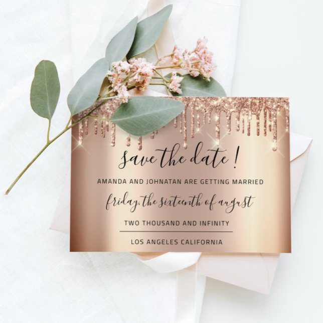 Save The Date  Rose Gold Drips Spark Glitter (Save The Date Rose Gold Drips Spark Glitter)