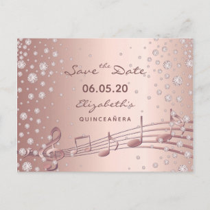 Save the Date rose gold glam Quinceañera party Postcard