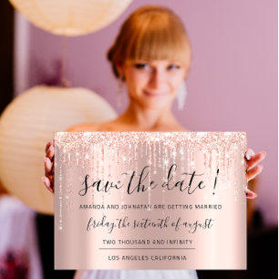 Save The Date Rose Gold Glitter Drips Strings