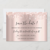 Save The Date Rose Gold Glitter Drips Wedding
