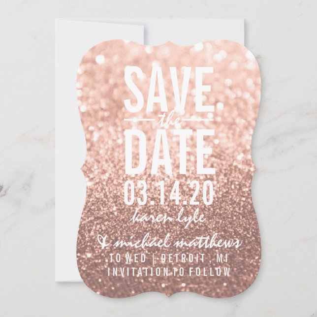 Save the Date | Rose Gold Glitter Fab (Front)