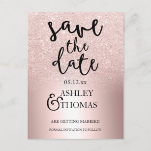 Save the Date Rose gold glitter ombre metallic Announcement Postcard