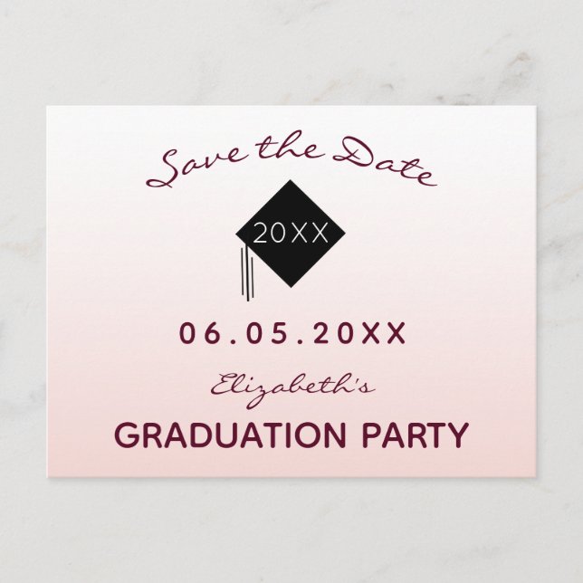 Save the Date rose gold graduation party 2026 Postcard (Front)