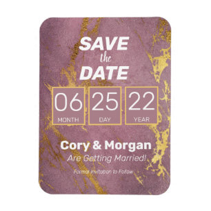 SAVE the DATE   Rose & Gold Marble Look Magnet
