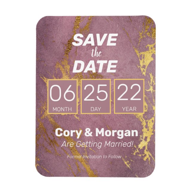 SAVE the DATE | Rose & Gold Marble Look Magnet (Vertical)
