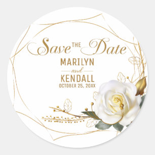 Save the Date Rose Gold Wedding  Classic Round Sticker
