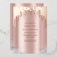Save The Date Rosegold Glitter Drips Pink