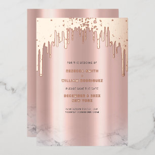 Save The Date Rosegold Glitter Drips Pink Foil Holiday Card